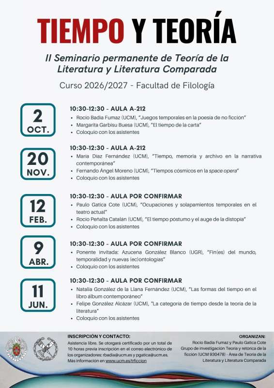 Calendario de sesiones del II Seminario permanente de Teoría de la Literatura y Literatura Comparada - 2